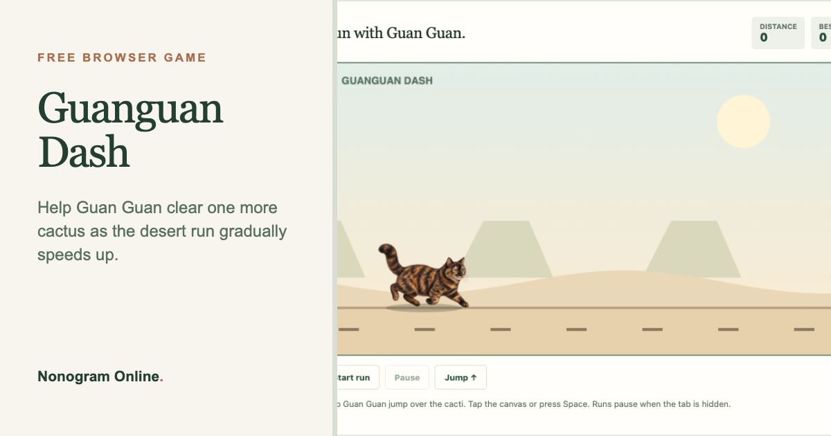 A screenshot of the Guanguan Dash browser game
