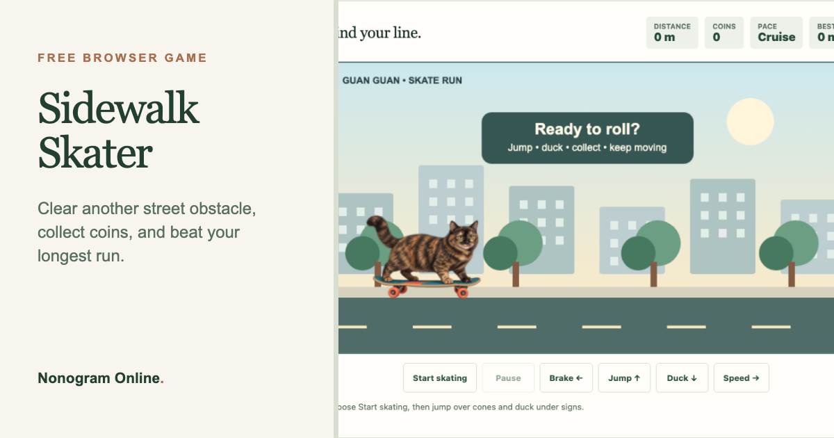 A screenshot of the Sidewalk Skater browser game